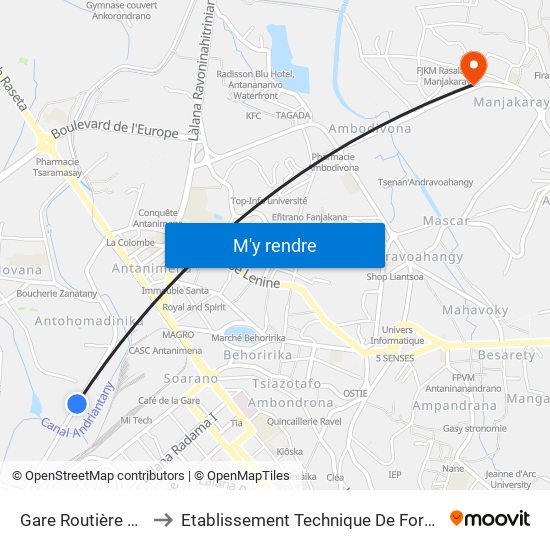 Gare Routière Antohomadinika to Etablissement Technique De Formation Professionnel Supérieur map