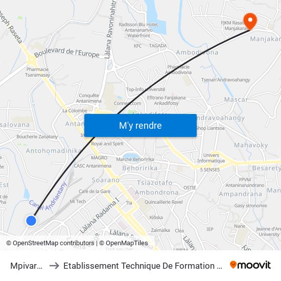 Mpivaro-Kazo to Etablissement Technique De Formation Professionnel Supérieur map