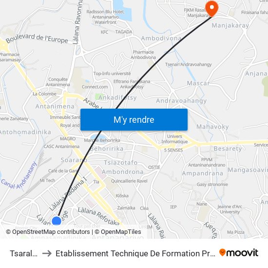 Tsaralalana to Etablissement Technique De Formation Professionnel Supérieur map