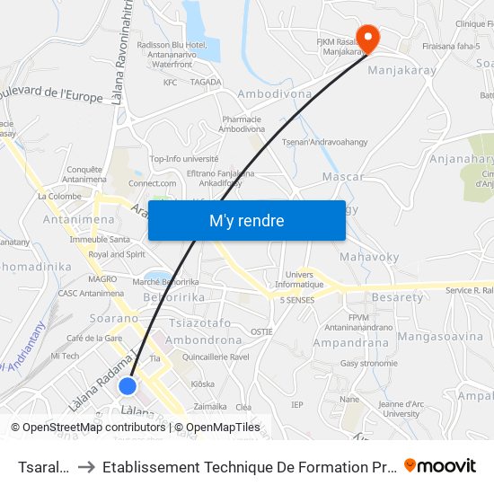 Tsaralalana to Etablissement Technique De Formation Professionnel Supérieur map