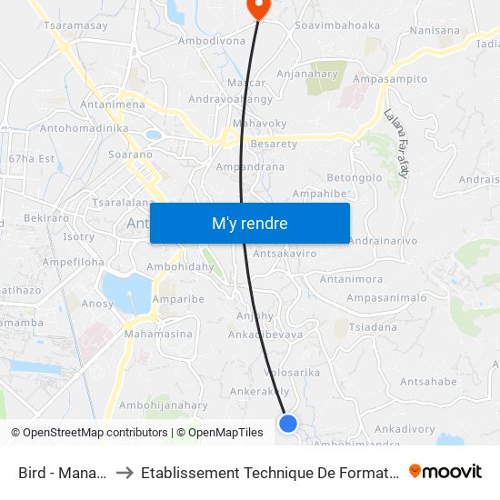 Bird - Manakambahiny to Etablissement Technique De Formation Professionnel Supérieur map