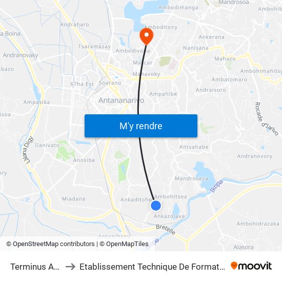 Terminus Ambohitsoa to Etablissement Technique De Formation Professionnel Supérieur map