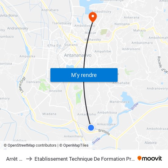 Arrêt Bus 6 to Etablissement Technique De Formation Professionnel Supérieur map