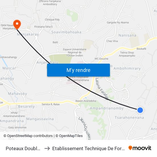 Poteaux Double Tsarahonenana to Etablissement Technique De Formation Professionnel Supérieur map