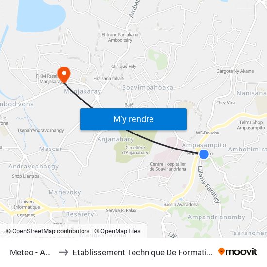 Meteo - Ampasapito to Etablissement Technique De Formation Professionnel Supérieur map