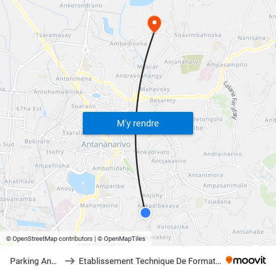 Parking Andafiavaratra to Etablissement Technique De Formation Professionnel Supérieur map