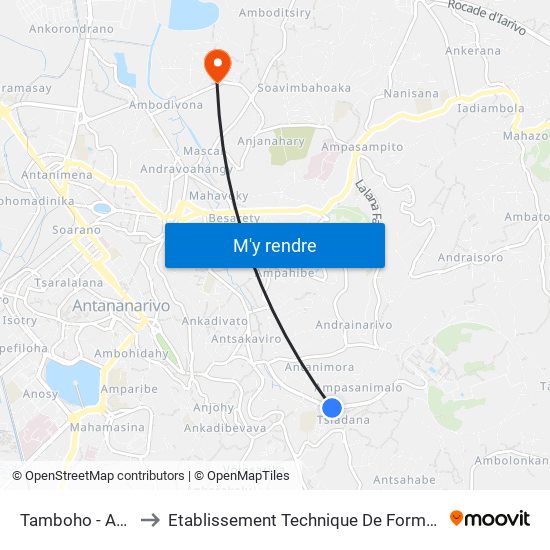 Tamboho - Ampasanimalo to Etablissement Technique De Formation Professionnel Supérieur map