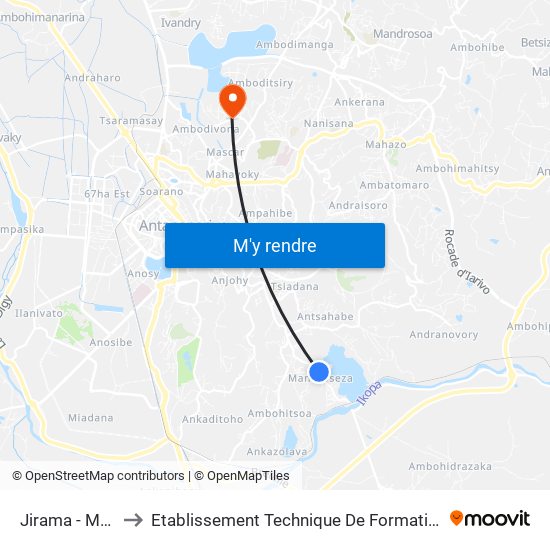 Jirama - Mandroseza to Etablissement Technique De Formation Professionnel Supérieur map