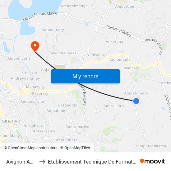 Avignon Ambatomaro to Etablissement Technique De Formation Professionnel Supérieur map