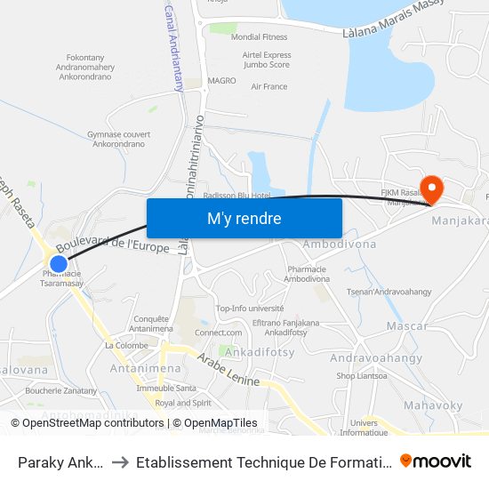 Paraky Ankazomanga to Etablissement Technique De Formation Professionnel Supérieur map