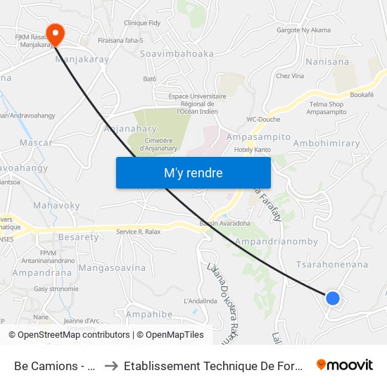 Be Camions - Tsarahonenana to Etablissement Technique De Formation Professionnel Supérieur map