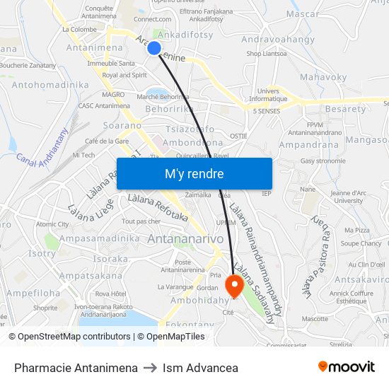 Pharmacie Antanimena to Ism Advancea map
