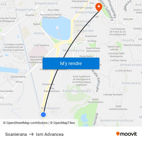 Soanierana to Ism Advancea map