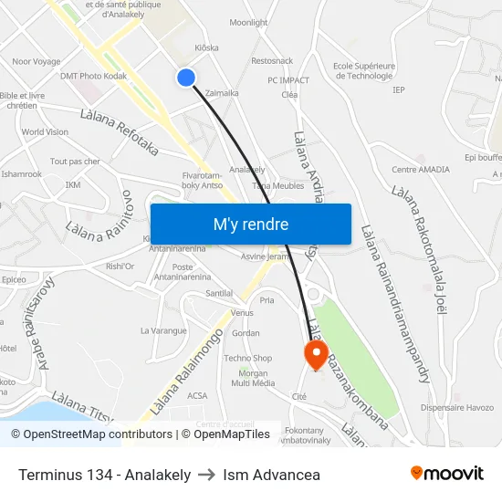 Terminus 134 - Analakely to Ism Advancea map