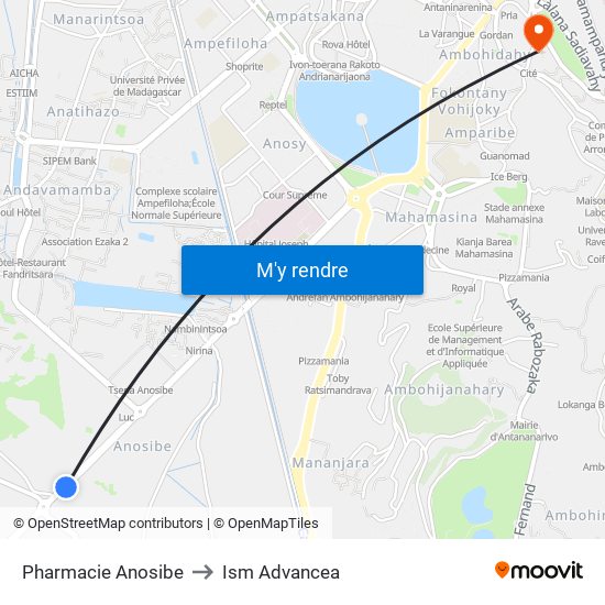 Pharmacie Anosibe to Ism Advancea map