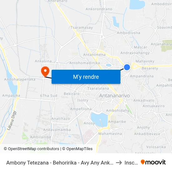 Ambony Tetezana - Behoririka - Avy Any Ankadifotsy to Inscae map