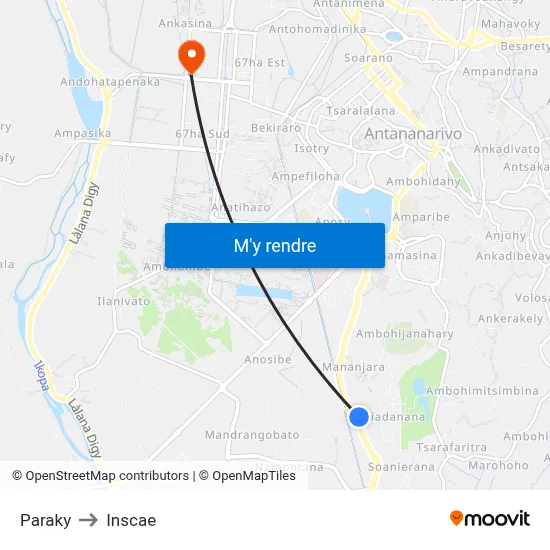 Paraky to Inscae map