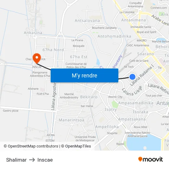Shalimar to Inscae map