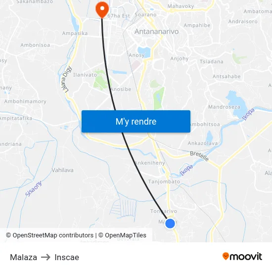Malaza to Inscae map