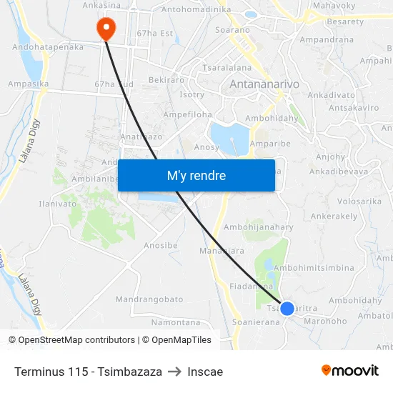 Terminus 115 - Tsimbazaza to Inscae map