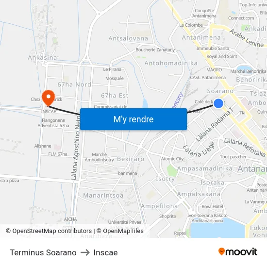 Terminus Soarano to Inscae map