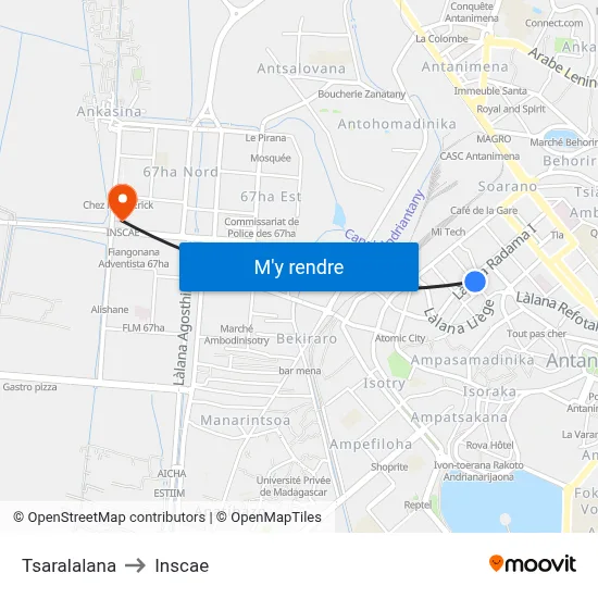 Tsaralalana to Inscae map