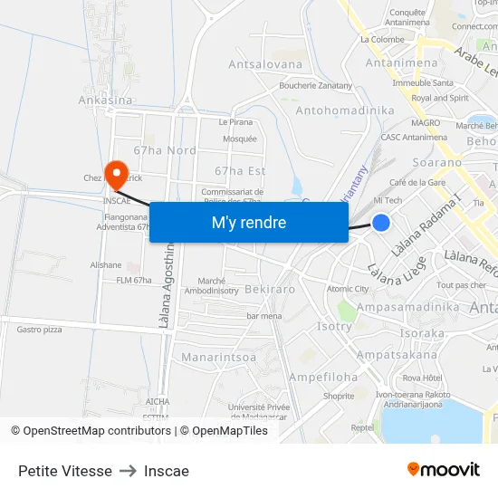 Petite Vitesse to Inscae map