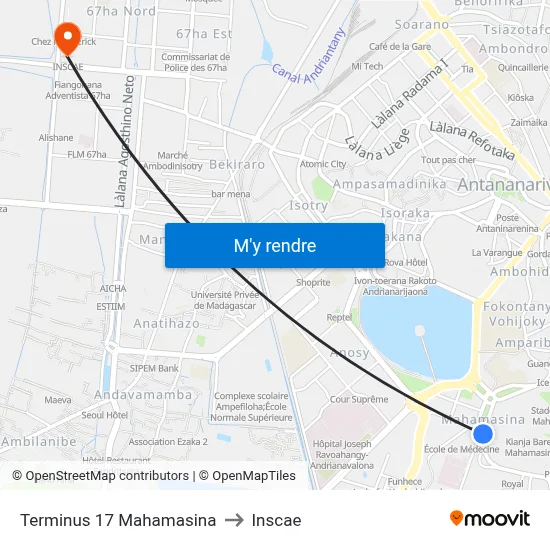 Terminus 17 Mahamasina to Inscae map