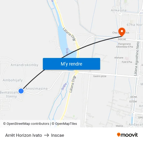 Arrêt Horizon Ivato to Inscae map