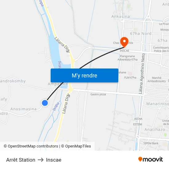 Arrêt Station to Inscae map
