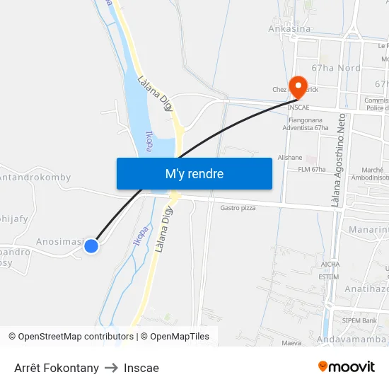 Arrêt Fokontany to Inscae map