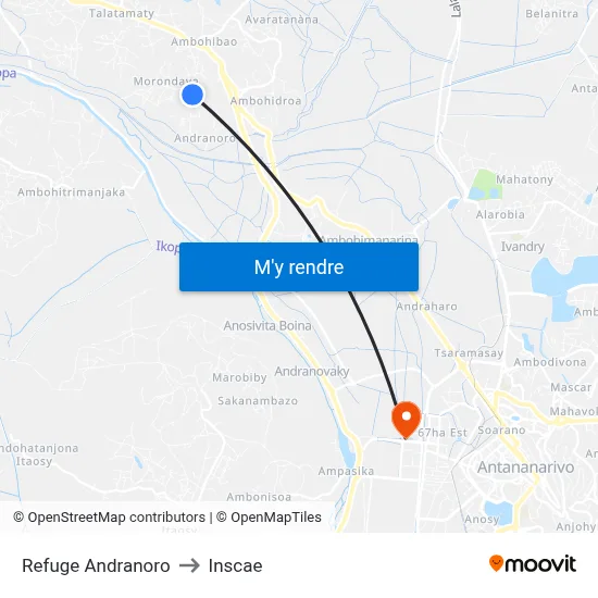 Refuge Andranoro to Inscae map