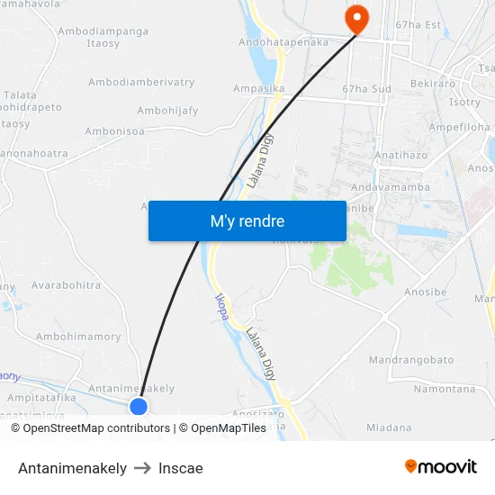 Antanimenakely to Inscae map