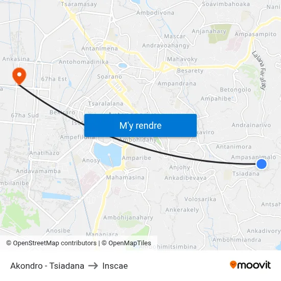 Akondro - Tsiadana to Inscae map