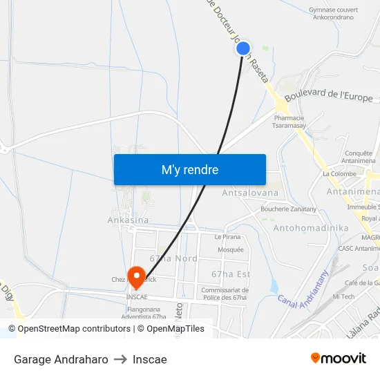 Garage Andraharo to Inscae map