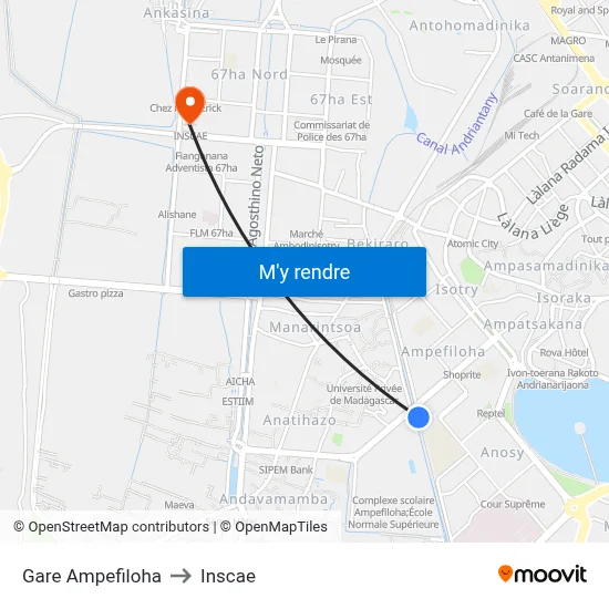 Gare Ampefiloha to Inscae map