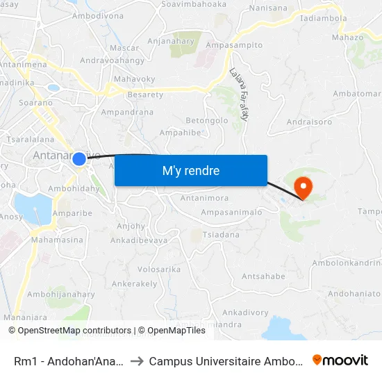 Rm1 - Andohan'Analakely to Campus Universitaire Ambohitsaina map