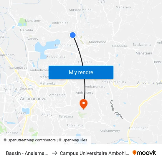 Bassin - Analamahitsy to Campus Universitaire Ambohitsaina map