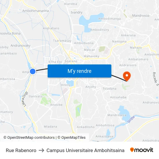 Rue Rabenoro to Campus Universitaire Ambohitsaina map