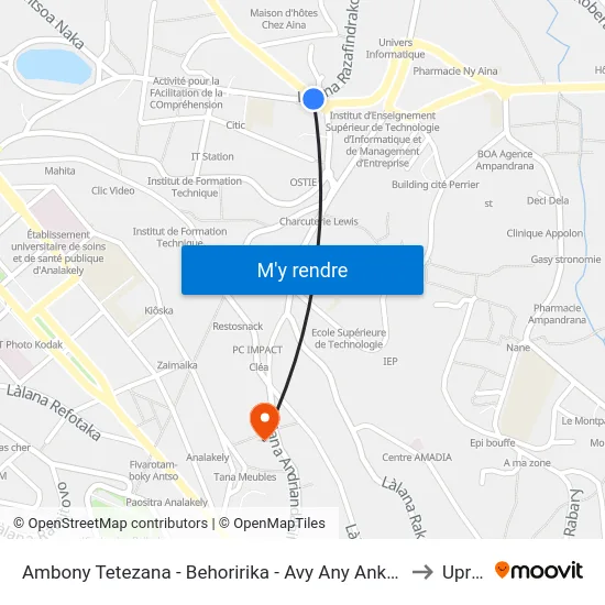 Ambony Tetezana - Behoririka - Avy Any Ankadifotsy to Uprim map