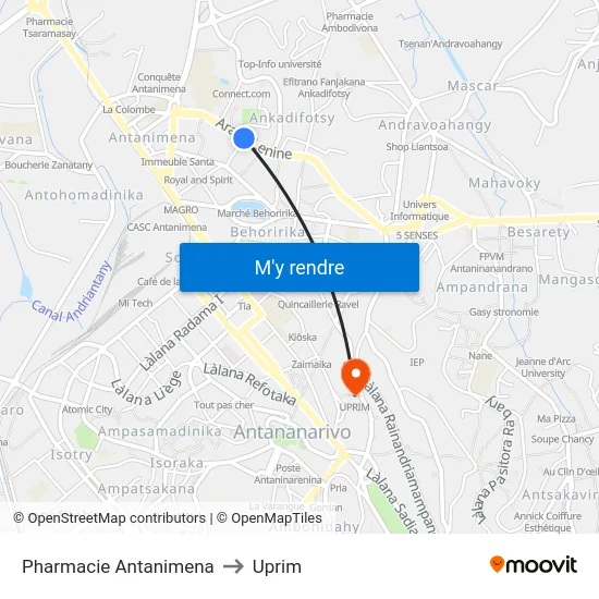 Pharmacie Antanimena to Uprim map