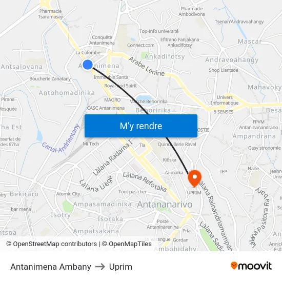 Antanimena Ambany to Uprim map
