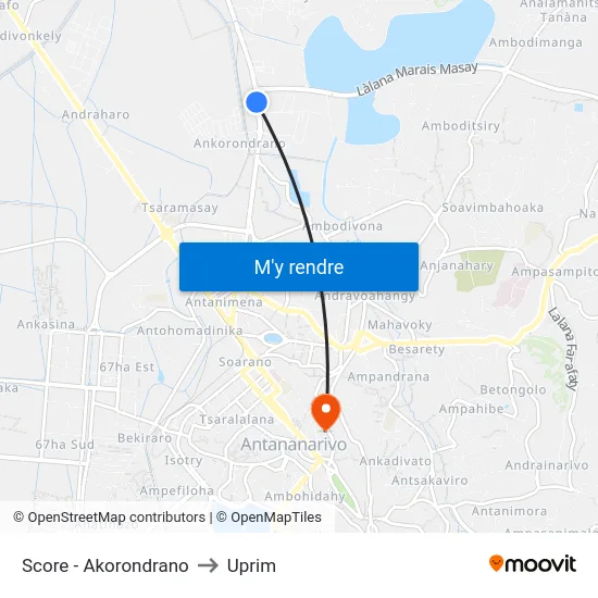 Score - Akorondrano to Uprim map