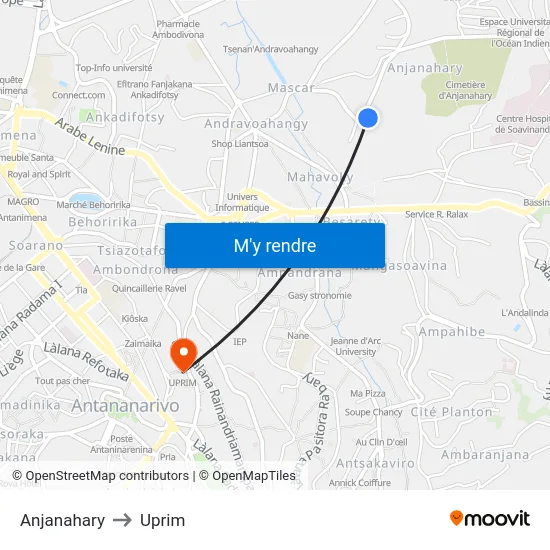 Anjanahary to Uprim map