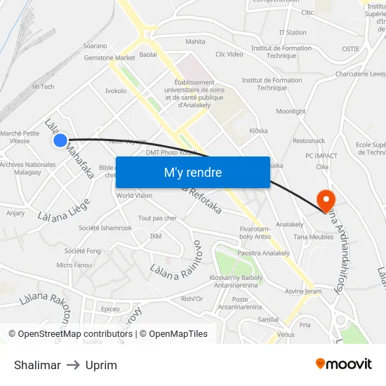 Shalimar to Uprim map