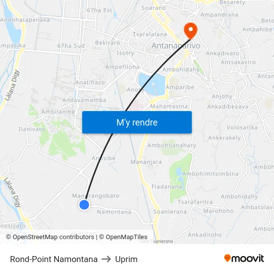Rond-Point Namontana to Uprim map