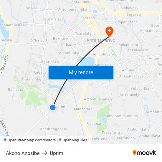Akoho Anosibe to Uprim map