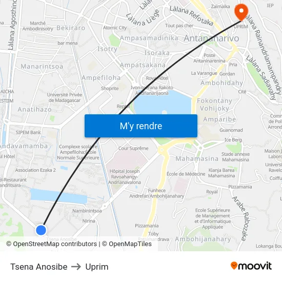 Tsena Anosibe to Uprim map