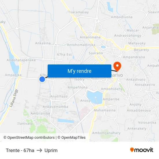 Trente - 67ha to Uprim map