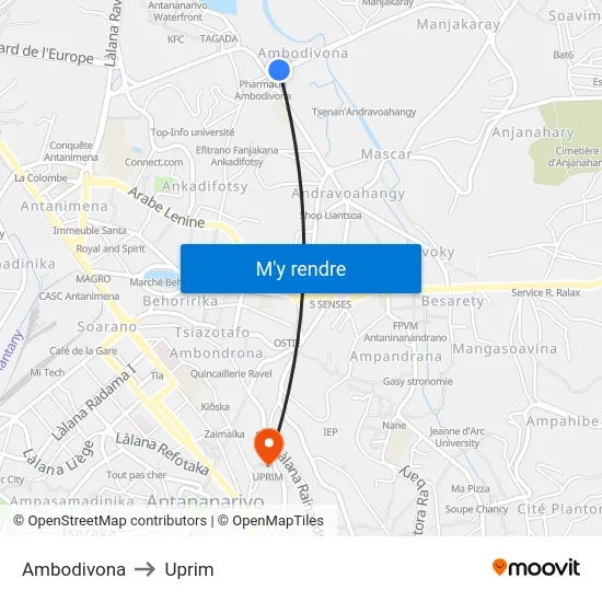 Ambodivona to Uprim map